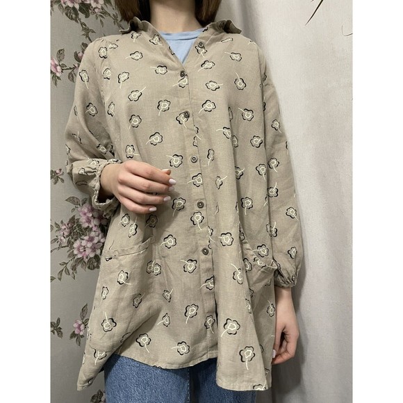 Gudrun Sjoden Boho Women’s Floral Linen Blouse Top Buttons Shirt Size M Over - Picture 2 of 10